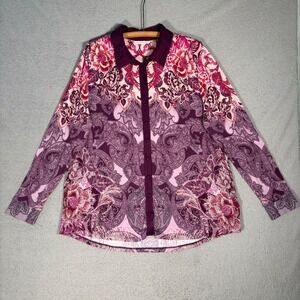 Soft‎ Surroundings Button Up Shirt Women's XL Paisley Floral Blouse Purple Pink